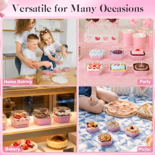 120 Pack 5oz Mini Cake Pans with Lids,Pink Aluminum Foil Cake Tins - color: Pink, size: 120 Pack 5oz