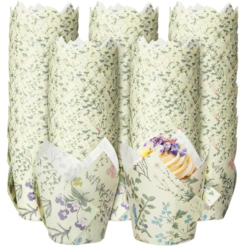 300 Pcs Wildflower Tulip Cupcake Liners for Baking, Wildflower
