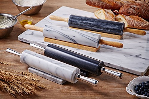 JEmarble Rolling Pin-Wooden Handles(Black)(Premium Quality) Polished Surface 18-inch(10"Barrel) Genuine Stone Non-stick Save Effort Easy to Clean - color: Wooden Handle(Black)
