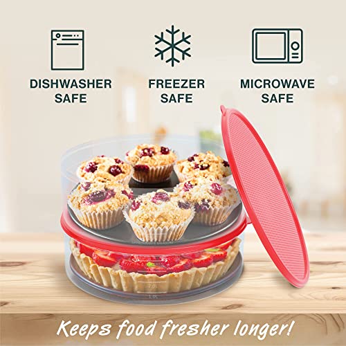 4 Pack Pie Carrier Cake Storage Container with Lid | 10.5" Large Round Plastic Cupcake Cheesecake Muffin Flan Cookie Tortilla Holder Storage Containers Airtight | Pie Keeper Transport Container - size: 4 Pack