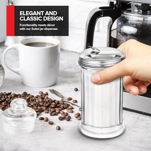 Stock Your Home Glass Sugar Dispenser- Fluted Sugar Pourer with Stainless Steel Self Closing Lid - Crystal Clear Sugar Shaker for Diners, Cafes, Bakeries, Coffee Shops, Restaurants, Kitchens