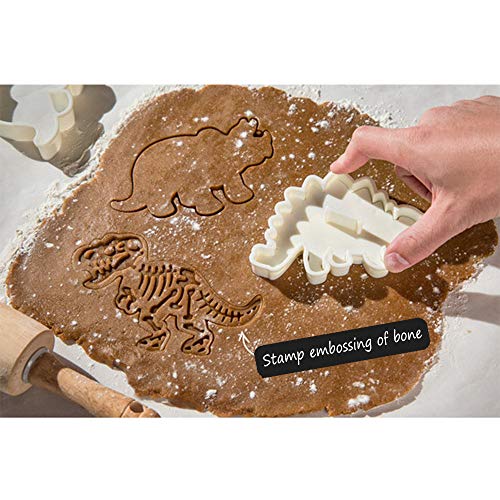 Jurassic Dinosaur Cookie Cutters and Skeleton Stampers T-Rex Stegosaurus Triceratops Fossil Cookie Cutters Set (Pack of 6)