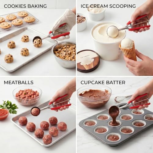 Cookie Scoop Set, 3Pcs Ice Cream Scoop, Cookie Scoops for Baking Set of 3 - color: Red