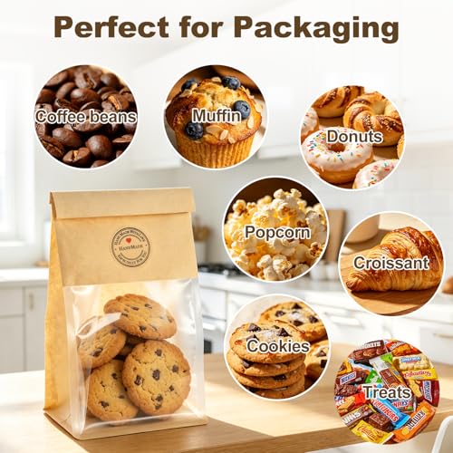 BagDream Small Cookie Bags 3.9x3.1x8.2 Inch Tin Tie Closure 50 Pack Brown