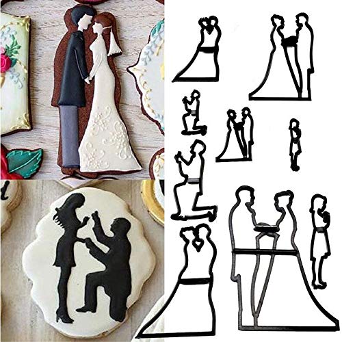 EORTA Set of 9 Fondant/Cookie Cutter Couples Silhouette Gumpaste Flowers Sugar Craft Mold Cake Decorating Tools for Husband and Wife, Wedding Birthday Valentine's Party, Bridegroom Bride Theme - size: Bridegroom and Bride