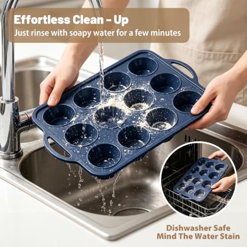 2 Pack Silicone Muffin Pan 12 & 24 with Frame Non Stick Cupcake Baking Tin - color: Gray, size: Regular & Mini: 12 Cup & 24 Cup
