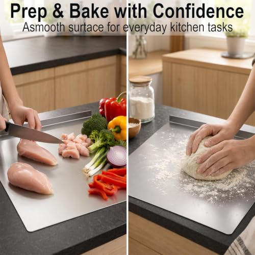 Stainless Steel Cutting Board with Counter Lip,Metal Pastry Board Kitchen - size: 0.1"L x 0.1"W