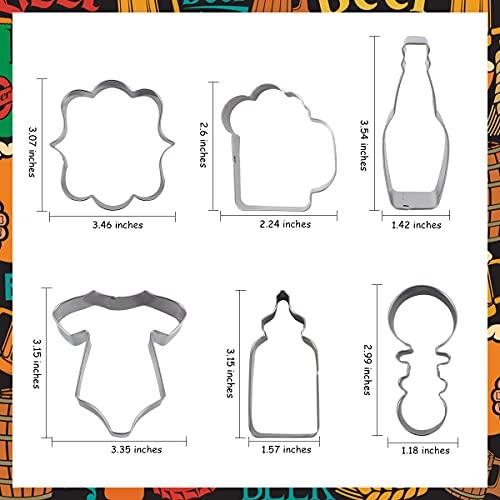 Beer Themed Cookie Cutters Stainless Steel, Baby Brewing Beer Set Mug Bottle Onesie Rattle Baby Bottle Photo Plaques Dough Fondant Biscuit Molds for Baby Shower - color: Beer