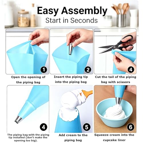 131 Icing Tips Stainless Steel Piping Tips 6 Petal Floral Piping Flower Icing Tip with Reusable Silicone Piping Bag – Cake Decorating Supplies for Cupcakes, Cookies and Baking