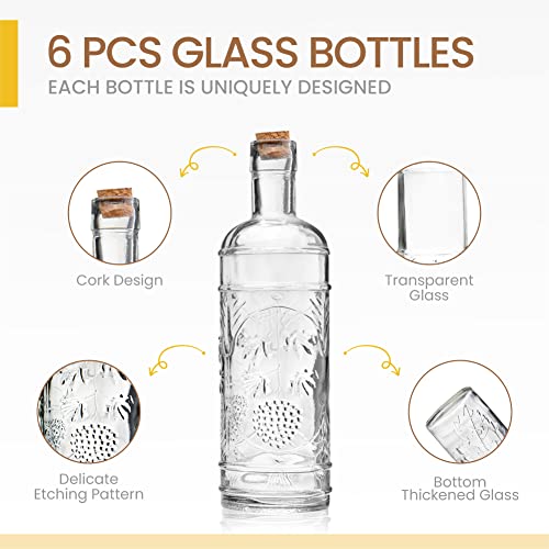 BULK PARADISE Assorted Clear Glass Bottles with Corks, 6 Pack, 2.5in X 9in, 16oz - color: Clear