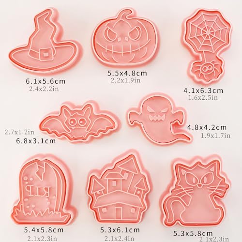 8Pcs Halloween Cookie Cutters 3D Pumpkin Ghost Bat Witch Hat Baking Tools - color: Halloween
