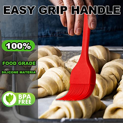 Anaeat High Heat Resistant Silicone Basting Pastry Brush Set of 3- Hygienic One-Pieces Design Spread Oil Butter for BBQ Grill Barbecue Baking Kitchen Cooking - BPA Free & Dishwasher Safe (10"+8.2") - color: 3 Pcs (10" Red + 8.2" Black)