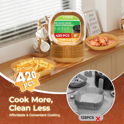 CTIZNE 420Pcs Air Fryer Liners Disposable 8 Inch Square for 5-8 Qt Basket - size: 8" Square