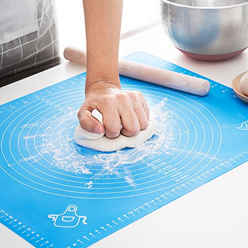 LIMNUO Silicone Baking Mat, Extra Thick Large Non Stick Pastry Mat Sheet for Dough Pie Crust Rolling Mats (Blue, XL-18''(W)*25''(L)) - color: Blue, size: XL-18''(W)*25''(L)