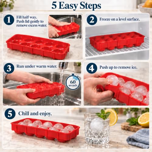 HIC Kitchen Cannonball Silicone Ice Cube Tray, Non-Stick, Large Spheres - size: 10 Large Ice Balls