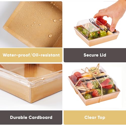 50 Pack 5in Small Charcuterie Boxes with Clear Lids, Mini Paper Containers - color: Brown