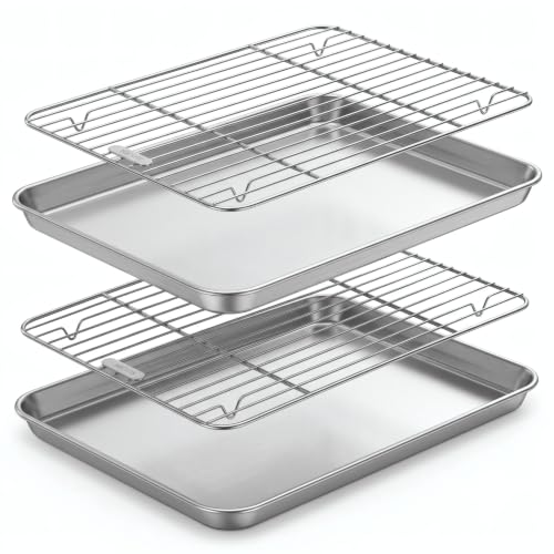 304 (18/8) Stainless Steel Flat Bottom Baking Sheet & Rack, 12.5 x 9.7 In - size: 12.5 × 9.7 in