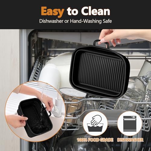 Collapsible Silicone Air Fryer Liners 8QT 10QT Ninja Dual (Black) - color: Black, size: 8QT