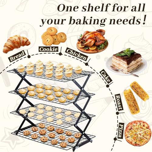 Pleafind 2/3/4-Tier Collapsible Cooling Rack - 3 Setting Design, Adjustable ＆ Stackable Baking Rack, 5 Modes Cooling Racks for Cooking and Baking, Roasting ＆ Grilling Gifts for Picnic Party - color: Black