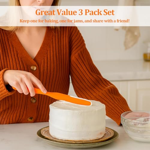3 Pack Silicone Jar Spatula Small Silicone Spatulas Mini Jar Scraper for Peanut Butter, Mayo, Jams Flexible Kitchen & Baking Tools (Red, Orange, Yellow) - color: Red, Orange, Yellow