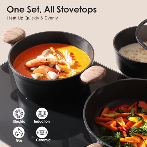 SENSARTE Nonstick Pots and Pans Set, 17pcs Black Cookware Set - color: Matte Black