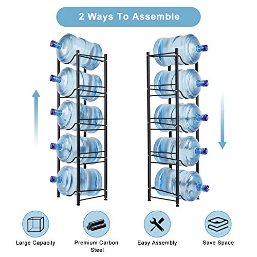 smusei 5 Gallon Water Bottle Holder - 5 Tier Detachable Cooler Jug Holder Storage Rack - Heavy Duty Gallon Jug Organizer for Home, Kitchen, Office, Breakroom - Black - size: 5 Tier