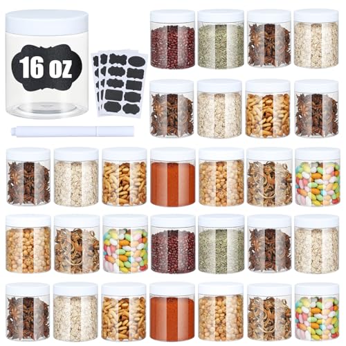 Plastic Jars with Lids,Airtight Container Ideal For Dry Food, Honey Jam, Peanut Butter,Cosmetics, Cream, Bathroom and Storage Included Extra Label and A Pen (30 PCS White Lids) - color: 30 PCS White Lids