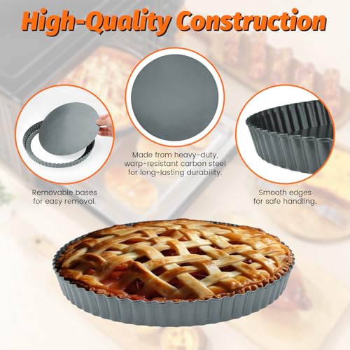 2 Pack Tart Pan 10 Inch with Removable Bottom, Non-Stick Carbon Steel Pie Pan, Quiche Baking Dish Mold for Cake Cookie, 10 Inch - color: 10 Inch