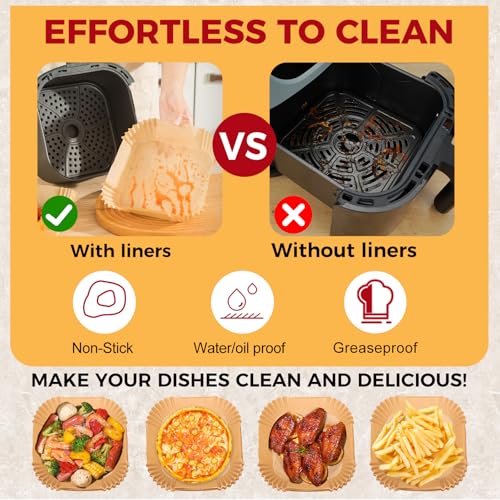 Air Fryer Liners Disposable, 150Pcs Parchment Paper 6.5" Square for 3-5QT - size: 6.5"Square