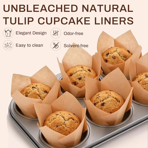 200PCS Tulip Cupcake Liners, Parchment Muffin Liners, Natural - color: Natural, size: 200 Count