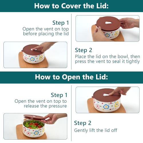 Ceramic Bowls with Lids, 24/15/8 Oz Ceramic Nesting Bowls Set