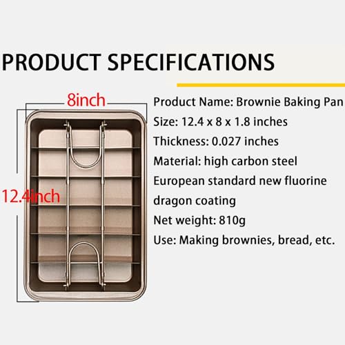 Brownie Pan with Dividers, Non-Stick 18 Pre-cut Crispy Edges, Carbon Steel - color: Gold