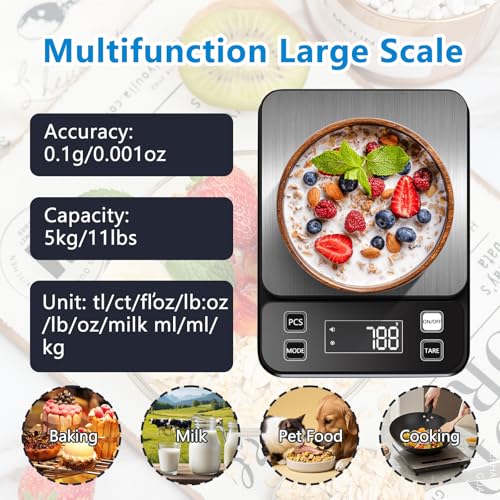 IPX7 Waterproof Food Scale 0.1g Precision Kitchen Scale, 5kg/11lb Digital Food Scale USB Rechargeable, Backlight Gram Scale Stainless Steel & Washable Digital Scale for Cooking, Baking,Weight Loss - style: IPX7_Rechargeable_11lbs