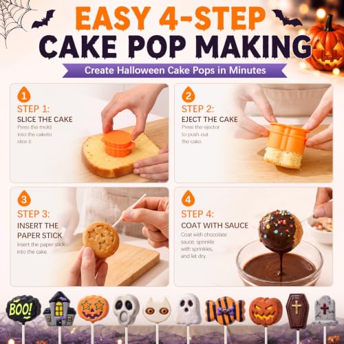 10 Pcs Halloween Cake Pop Molds Set with 100 Sticks - style: Halloween Style