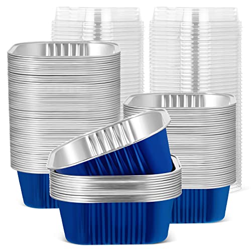 50 Pcs Aluminum Foil Baking Cups with Lids 10 oz Square Baking Cups Disposable Ramekins with Lids for Flans Snacks Pudding Pan Tin Wedding Catering Party Favor (Royal Blue) - color: Royal Blue