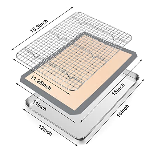 P&P CHEF 16 x 12 x 1 Inch Toaster Oven Pan Tray with Rack and Mat - 3Pcs - size: 16 x 12 x 1 Inch