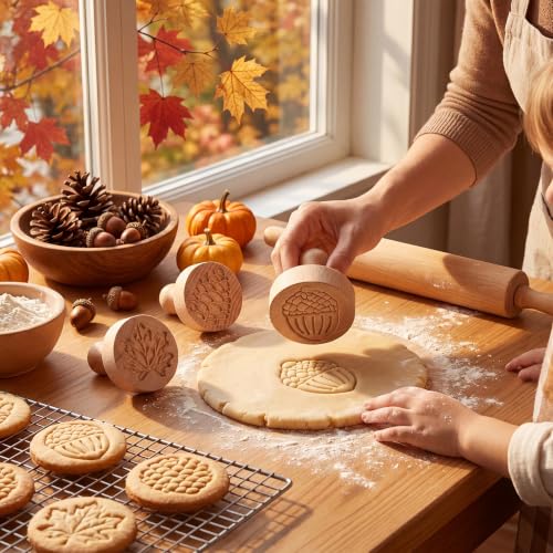 3 Set Fall Cookie Stamps, 2.5" Springerle Molds for Baking - style: Fall