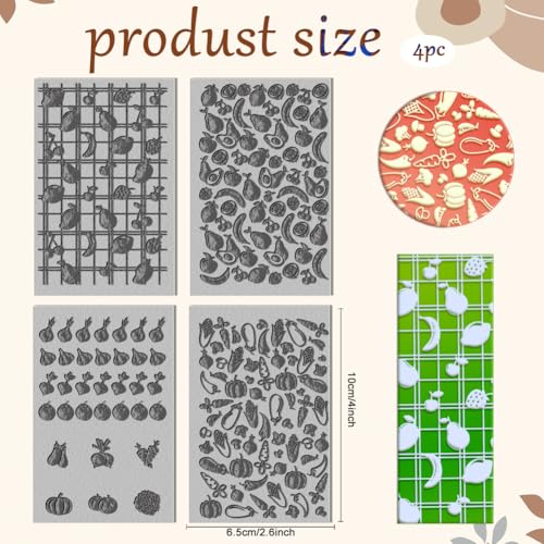 CHGCRAFT 4Pcs Fruit and Vegetable Graphics Polymer Clay Texture Sheet Rubber Clay Texture Mat for Polymer Clay Making Earrings Jewelry DIY Crafts 4 × 2.6 in - style: Fruits