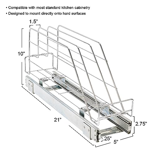 Household Essentials Glidez Multipurpose Chrome-Plated Steel Pull-Out/Slide-Out Storage Organizer for Cookware and Bakeware - Fits Standard Size Cabinet or Shelf, Chrome - size: 5" - Extended, style: Single Tier