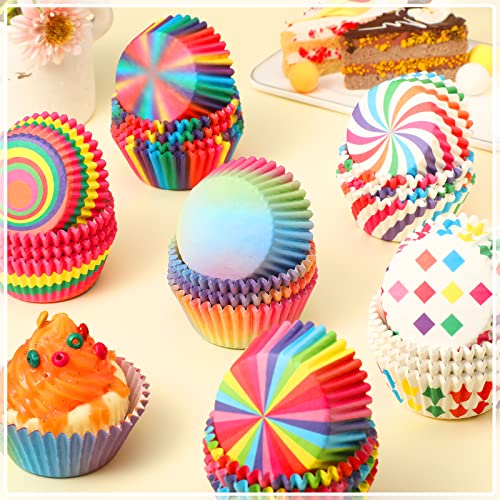 Chengu 600 Pieces Rainbow Paper Cupcake Liners for Baking