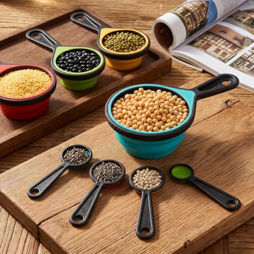 8PCS Silicone Measuring Spoons and Cups Set Adjustable Folding