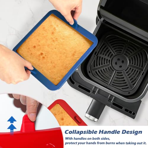 Webake 6 inch Air Fryer Square Cake Pan, Nonstick Platinum Silicone Brownie Pan Wih Handle, BPA Free Set of 2 - size: 6x6 Inch