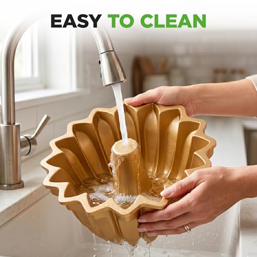 NutriChef Spring Water Fluted Cake Pan, Extra Thick Non-Stick Aluminum Baking Pan, Even Baking and Browning, Oven Safe, PFOA Free, Perfect for Cakes, Bread, and More, 9.4” x 4.2” - style: Spring Water