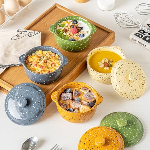 10 oz Ceramic Mini Cocotte Set of 4 for Oven (Gray) - color: Gray