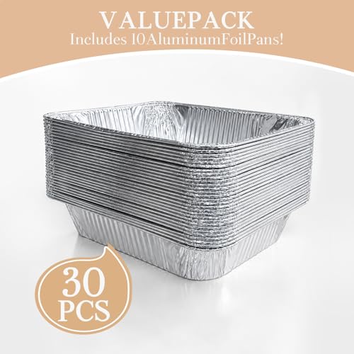 9x13 Aluminum Foil Pans 30pack, Disposable Half Size Tin Pans for Cooking - size: 9 x 13 without lids