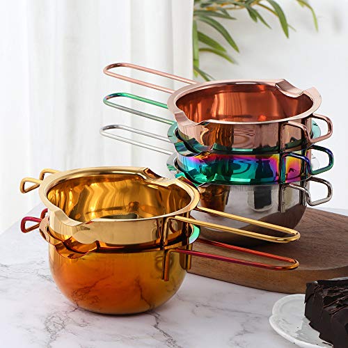 Double Boiler Melting pot with Spoon Set, 400ml Stainless Steel with Handle, Candle Making Potpourri for Melting Chocolate, Candy, Candles, Soap (Gold) - color: Gold