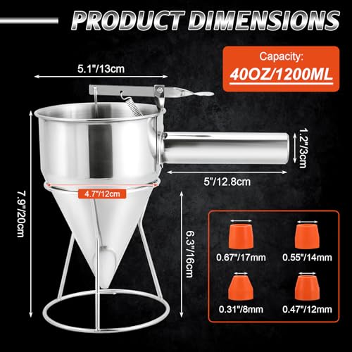 NATGAI 40OZ Stainless Steel Pancake Batter Dispenser with Stand & Nozzles - size: 1200ML/40OZ with 4PCS Silicone Nozzles