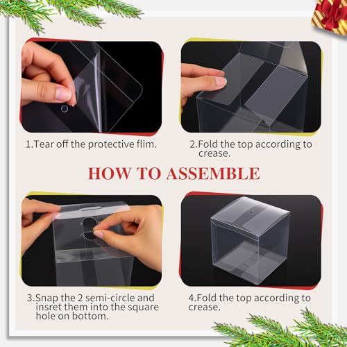 Weysat 100 Pcs Candy Apple Boxes, Gold Base Clear PET with Hole Top - color: Gold