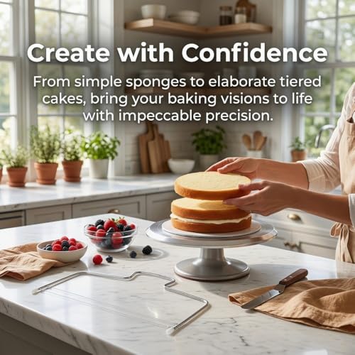 Limen 2Pcs Cake Leveler Adjustable - Stainless Steel Bow-Shaped Double Wire Cake Cutter,Silver Layering Slicing Tool for Bread and Toast,32 x 16 cm