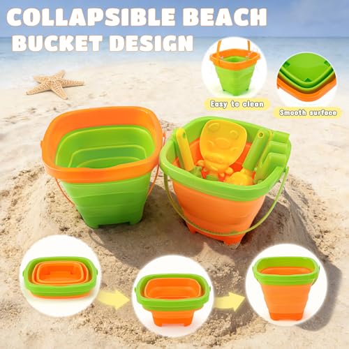 Collapsible Beach Toy Set for Kids, 29 Pcs Farm Sand Toys with Animal Molds - size: 2 bucket farm set